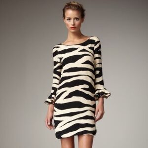 Kate Spade Andora Zebra Print Silk Flounce Sleeve Dress Size 2
